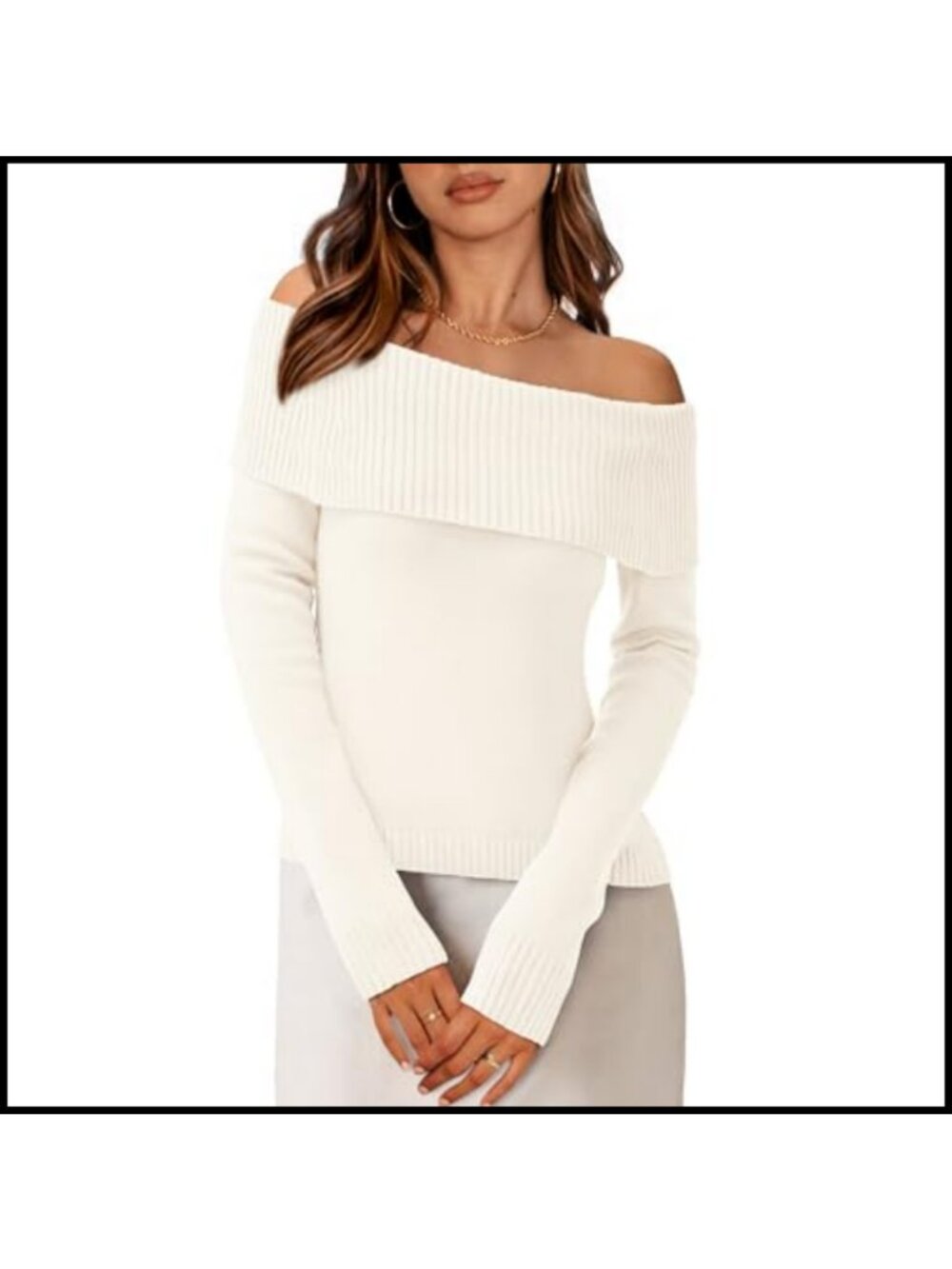 Off the Shoulder Knit Pullover Sweater Long Sleeve Slim Fit